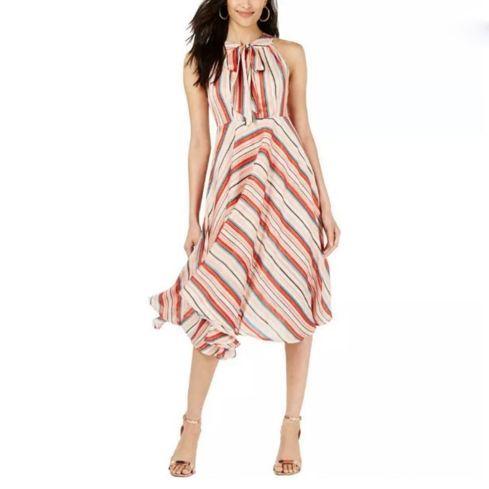 FOXIEDOX Metallic Tie-Neck A-Line Maxi Dress